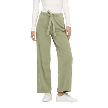 Pantalon en coton kaki uni avec une coupe large et une ceinture à la taille - Image 4
