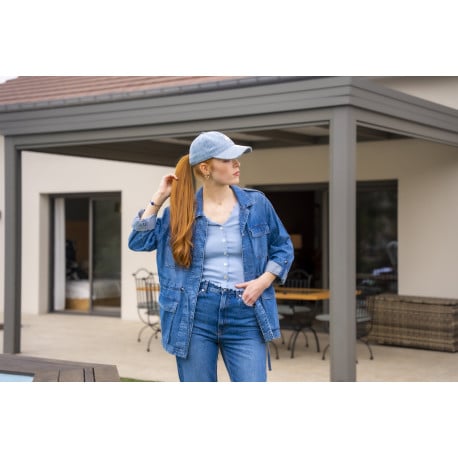 Jean en coton bleu légèrement délavé à coupe regular fit avec des revers - Image 4