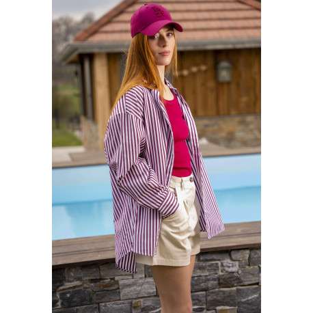 Casquette strapback en coton fuchsia unie avec des lettres en relief à l'avant - Image 3