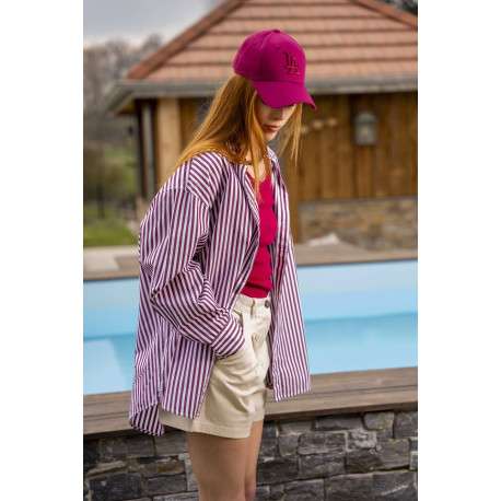 Casquette strapback en coton fuchsia unie avec des lettres en relief à l'avant - Image 4