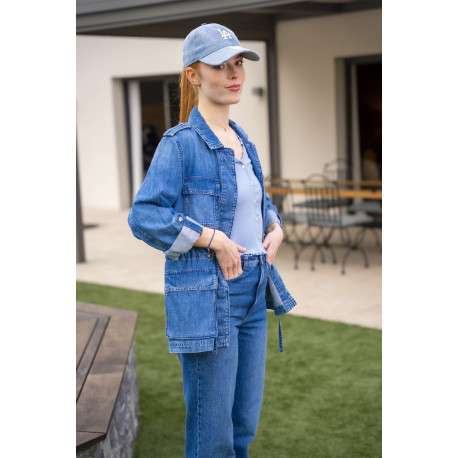 Casquette strapback en coton bleue stone aspect denim délavé - Image 3