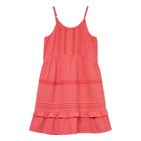 Robe courte en coton corail uni avec une coupe droite et un col rond