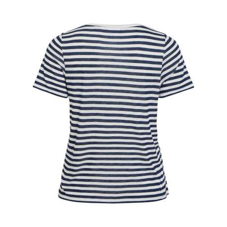 T-shirt bleu marine à rayures avec un aspect légèrement délavé et à col v - Image 2