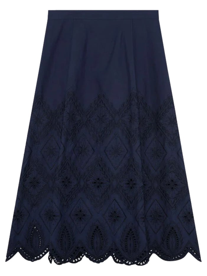 Jupe midi en coton bleue...