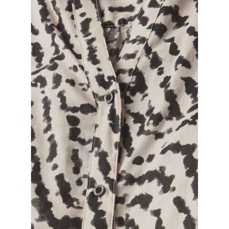 Chemisier en coton beige avec des motifs une coupe droite et un col v - Image 6