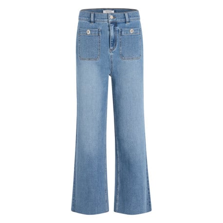Pantalon 7/8 denim en coton bleu stone légèrement délavé à coupe bootcut