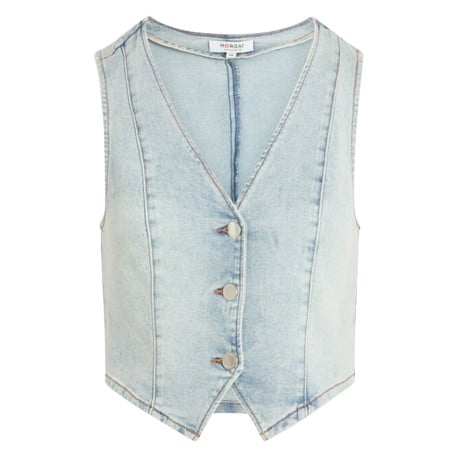 Gilet bleu clair uni aspect denim sans manches avec une coupe ajustée