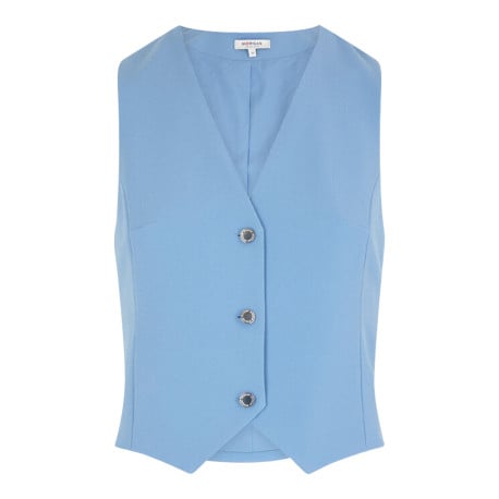 Gilet bleu ciel uni sans manches avec une coupe droite et un col v