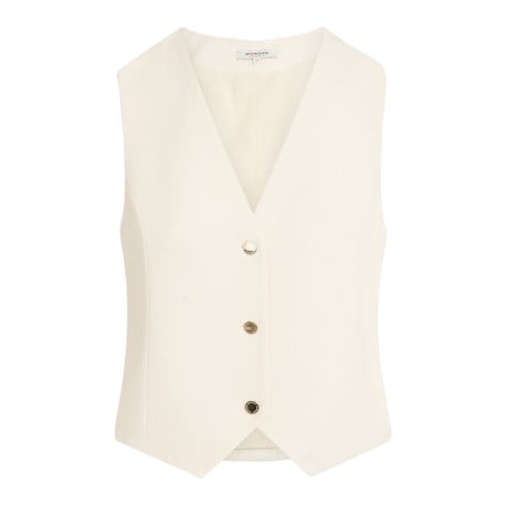 Gilet écru uni sans manches avec une coupe droite et un col v