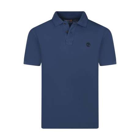 Polo en coton bleu en maille piquée avec une coupe droite et un col à revers