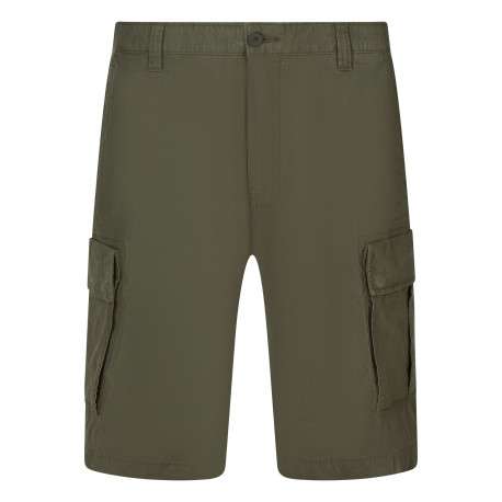 Short cargo en coton mélangé de couleur kaki unie avec une coupe droite