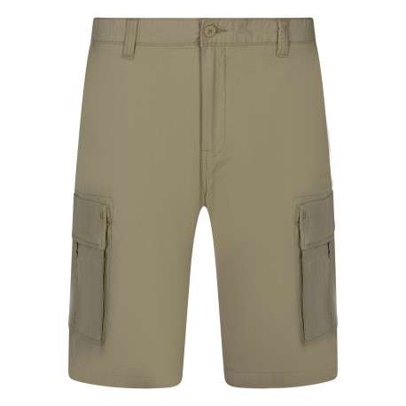 Short cargo en coton mélangé beige uni avec une coupe droite