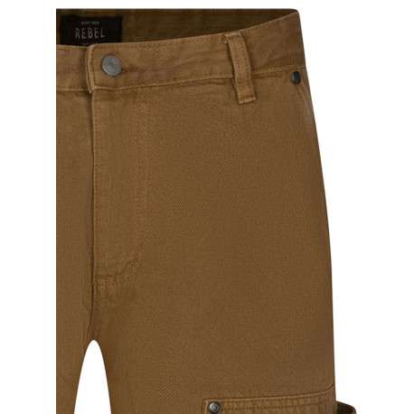 Short 5 poches camel uni avec une coupe droite et un patch d'authenticité - Image 3
