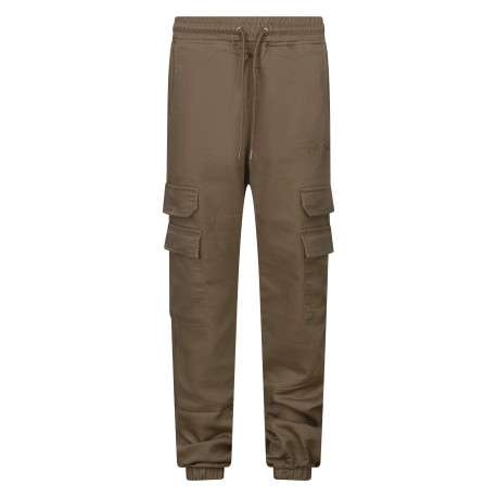 Pantalon cargo sable uni avec une coupe slim et une taille élastiquée