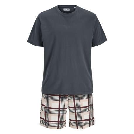 Pyjama Court marine uni à coupe fermée avec un col rond et des manches courtes