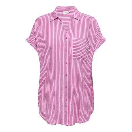 Chemisier Marina Rinaldi Sport Blanc Rayé Rose - Taille 29 (54/56) - Coton Stretch - Occasion Très Bon état