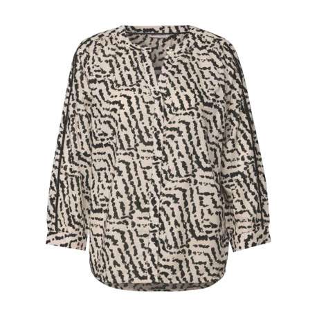 Chemisier en coton beige avec des motifs une coupe droite et un col v
