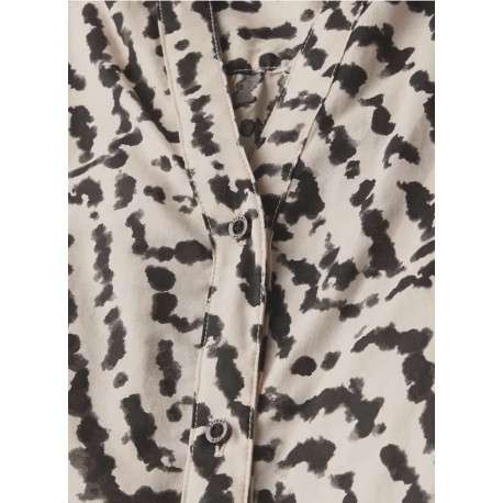 Chemisier en coton beige avec des motifs une coupe droite et un col v - Image 2