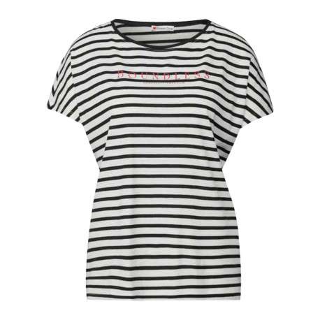 T-shirt noir rayé avec une coupe droite un col rond et des manches courtes