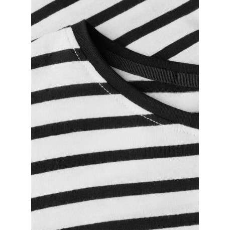 T-shirt noir rayé avec une coupe droite un col rond et des manches courtes - Image 2