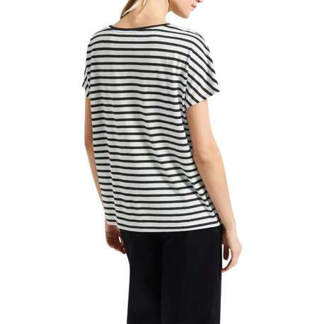 T-shirt noir rayé avec une coupe droite un col rond et des manches courtes - Image 4