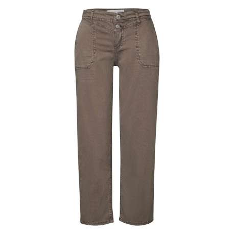 Pantalon denim 7/8ème marron clair uni à coupe large et à taille mi-haute