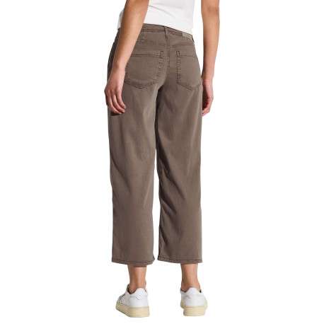 Pantalon denim 7/8ème marron clair uni à coupe large et à taille mi-haute - Image 2