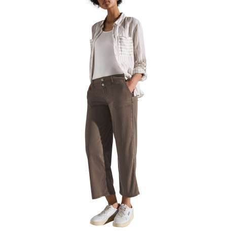 Pantalon denim 7/8ème marron clair uni à coupe large et à taille mi-haute - Image 4