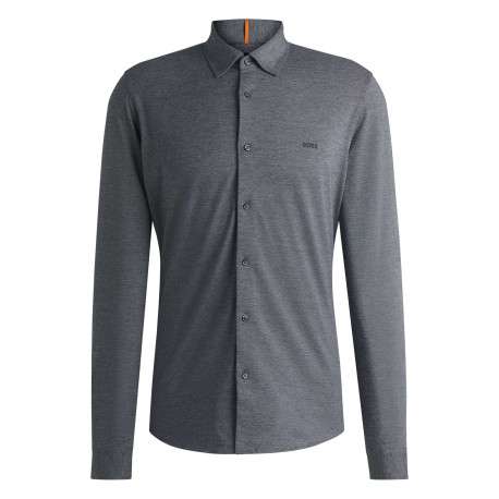 Chemise en coton marine unie avec boutonnière nacrée et logo brodé - Image 4