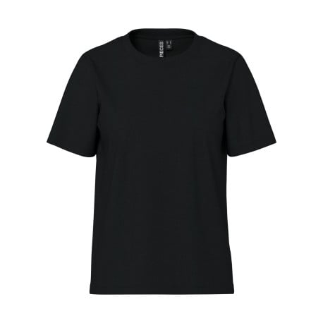 T-shirt en coton noir uni basic à col rond avec une coupe droite