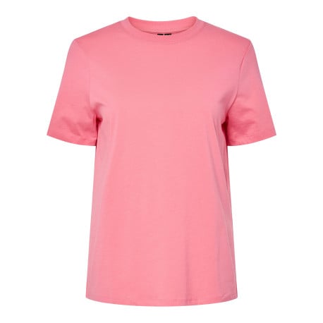 T-shirt en coton rose uni basic à col rond avec une coupe droite