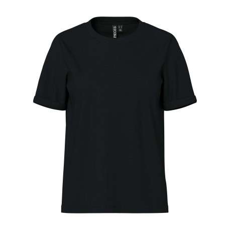 T-shirt basic en coton noir uni à coupe droite avec un col rond