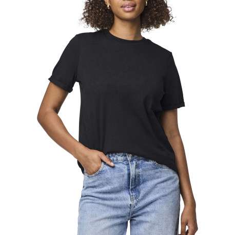 T-shirt basic en coton noir uni à coupe droite avec un col rond - Image 4