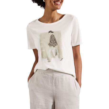 T-shirt blanc imprimé avec un col rond et une coupe droite à manches courtes - Image 2