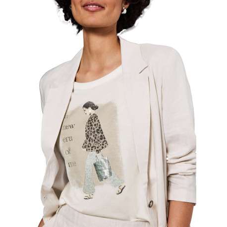 T-shirt blanc imprimé avec un col rond et une coupe droite à manches courtes - Image 4