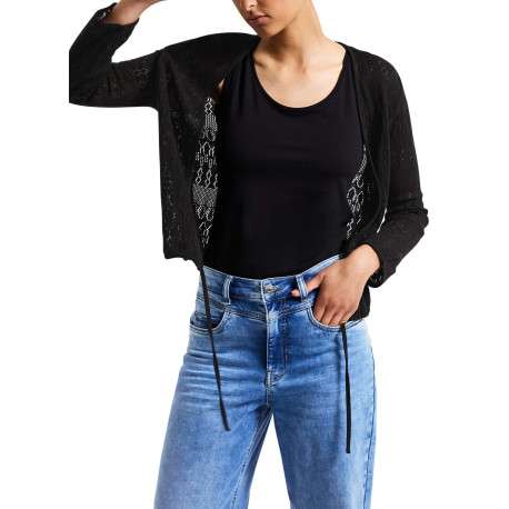 Gilet noir uni avec une coupe droite à col v et des manches longues - Image 2