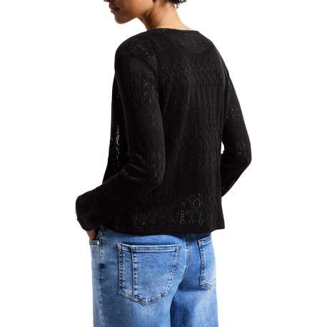 Gilet noir uni avec une coupe droite à col v et des manches longues - Image 3