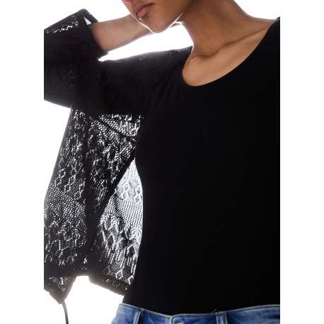 Gilet noir uni avec une coupe droite à col v et des manches longues - Image 4