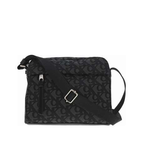 Sacoche noire à imprimé monogrammes avec bandoulière ajustable