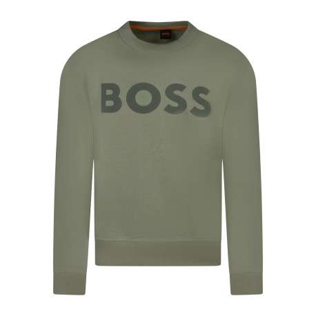 Sweat vert uni avec une coupe droite et nom de la marque à l'avant