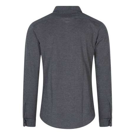 Chemise en coton marine unie avec boutonnière nacrée et logo brodé - Image 2