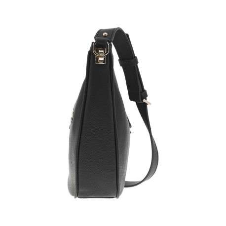 Sac noir à porté épaule forme banane avec détails dorés et bandoulière réglable - Image 2