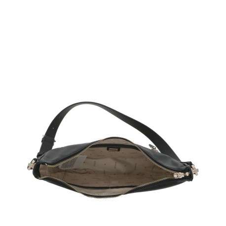 Sac noir à porté épaule forme banane avec détails dorés et bandoulière réglable - Image 4