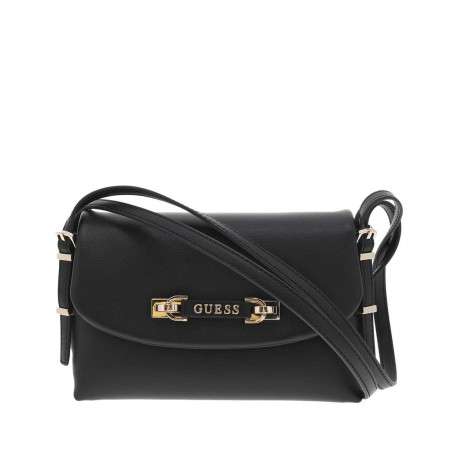 Sac noir uni à porté épaule avec rabat à pression et logo de la marque