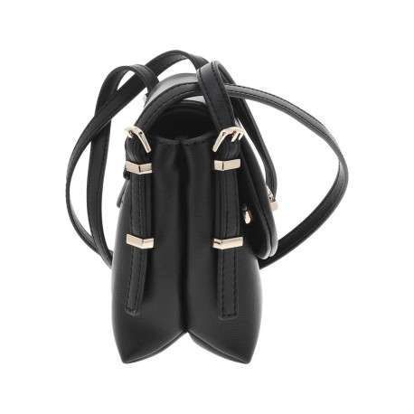 Sac noir uni à porté épaule avec rabat à pression et logo de la marque - Image 2