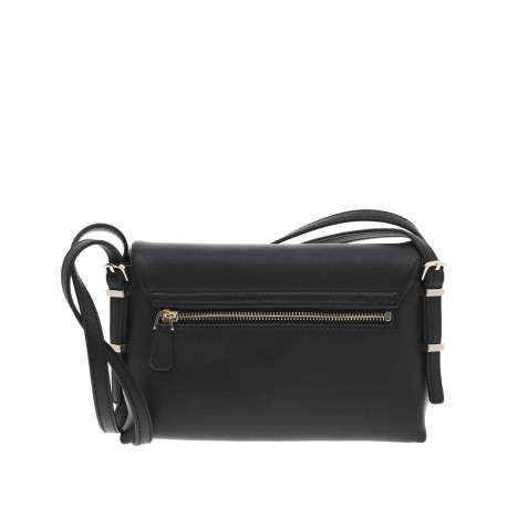 Sac noir uni à porté épaule avec rabat à pression et logo de la marque - Image 3