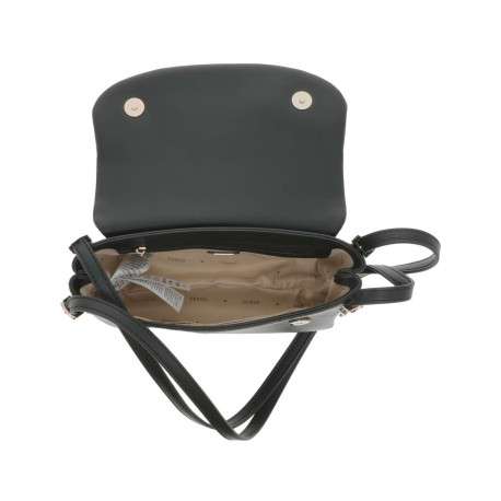 Sac noir uni à porté épaule avec rabat à pression et logo de la marque - Image 4