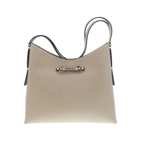 Sac taupe uni à porté épaule avec rabat à pression et fermeture zippée