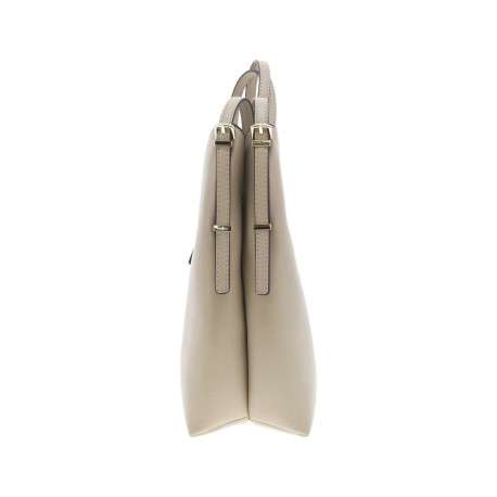 Sac taupe uni à porté épaule avec rabat à pression et fermeture zippée - Image 2