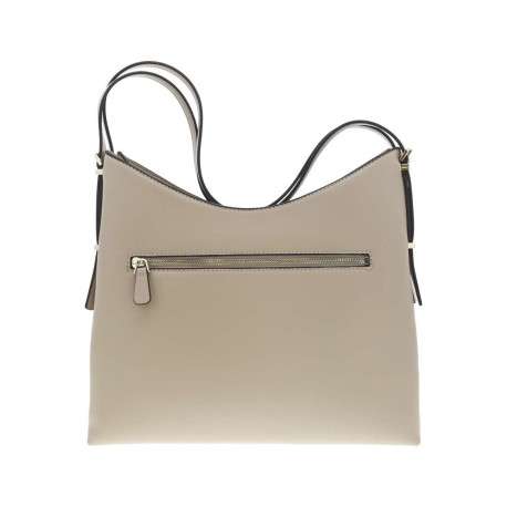Sac taupe uni à porté épaule avec rabat à pression et fermeture zippée - Image 3